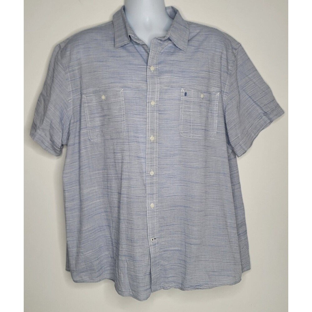 IZOD Saltwater Mens XXL 2XL Blue Pinstripe Button Short Sleeve Relaxed Classics